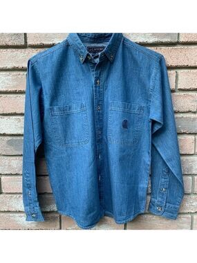 Boys denim chambray button down long sleeved shirt with button down collar